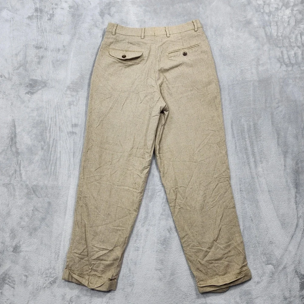 Vintage Dockers Dress Slacks Mens 30x30 Beige Linen Blend Pleated Cuffed Preppy